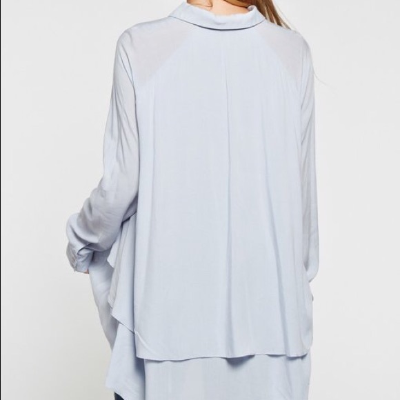 Blue Ruffled High-Low Work Blouse - Picture 7 of 7